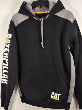 Caterpillar Trademark Banner Hooded Sweatshirt Black & Gray Medium